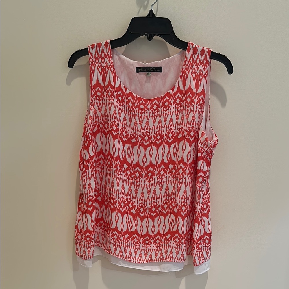 Rose & Olive Salmon and White Sleeveless Blouse